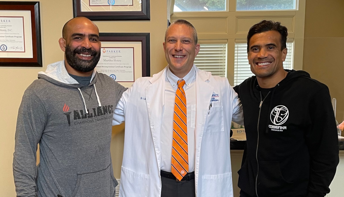 Dr. Luke Henry with Brazilian Jiu-Jitsu international champions Rafael Rosendo Dos Santos and Rubens Charles Maciel (Cobrinha)